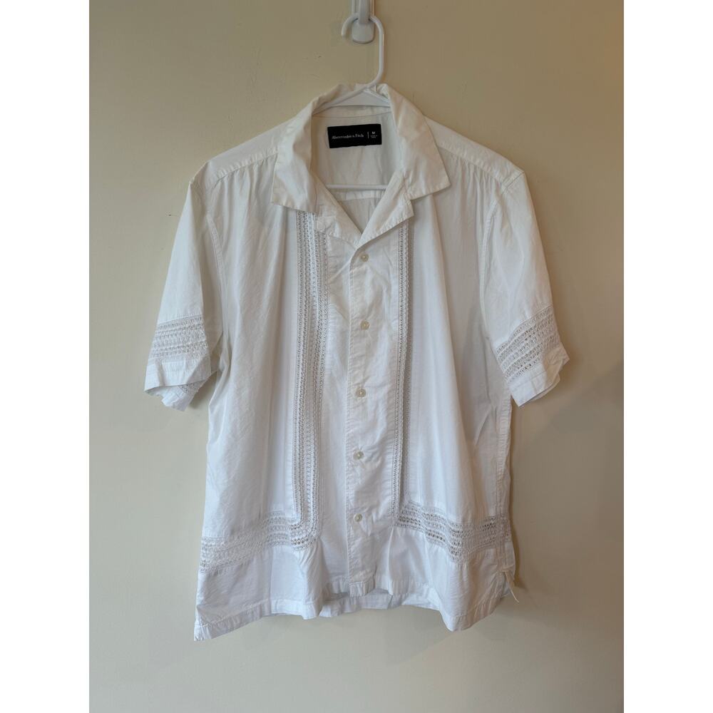 Abercrombie & Fitch Shirt Mens Medium White Cotton Lace Panel Casual Button Up